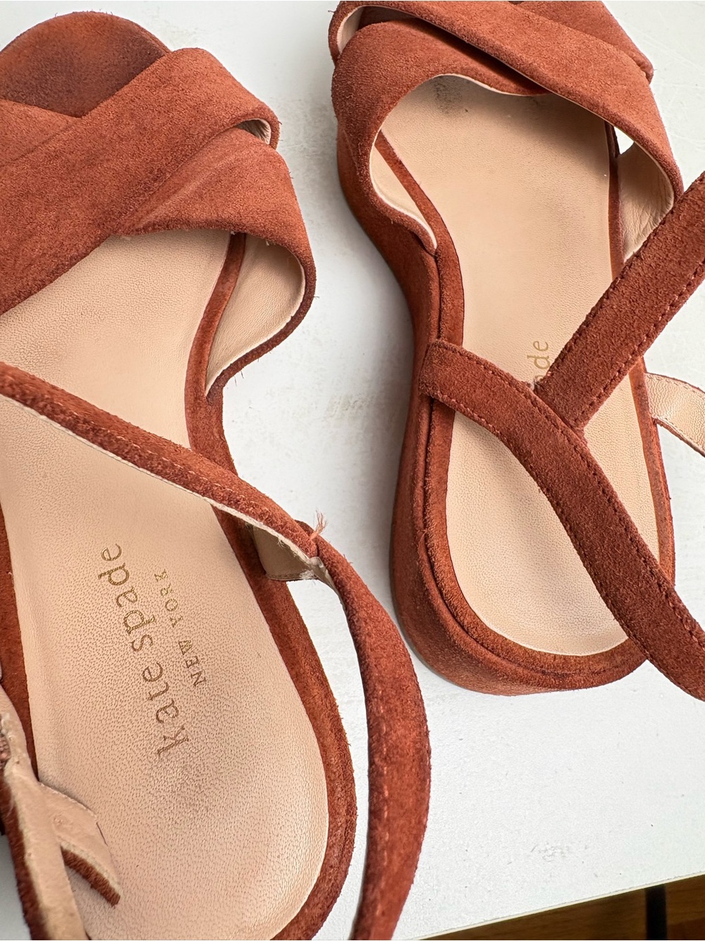 Kate Spade Bunton Suede Flatform Sandals Brown / Dark Tawny 7.5 - Picture 11 of 16